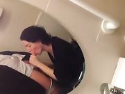 Slut wife meets stranger and sucks his dick in toilet