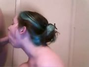 Girlfriend makes a handjob and blowjob and cum on her big tits