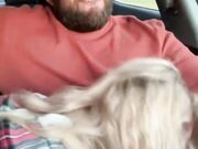 Ravishing blonde spouse performs oral sex to her dude while driving car